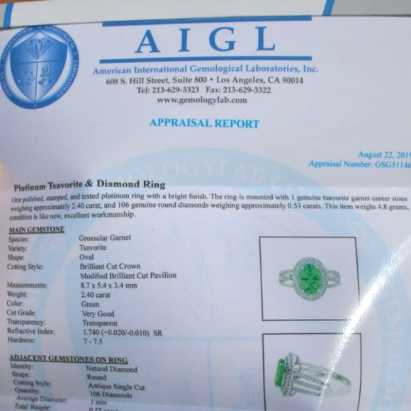 Tsavorite 2.40ct Diamonds Solid 950 Platinum Ring - Picture 4 of 9